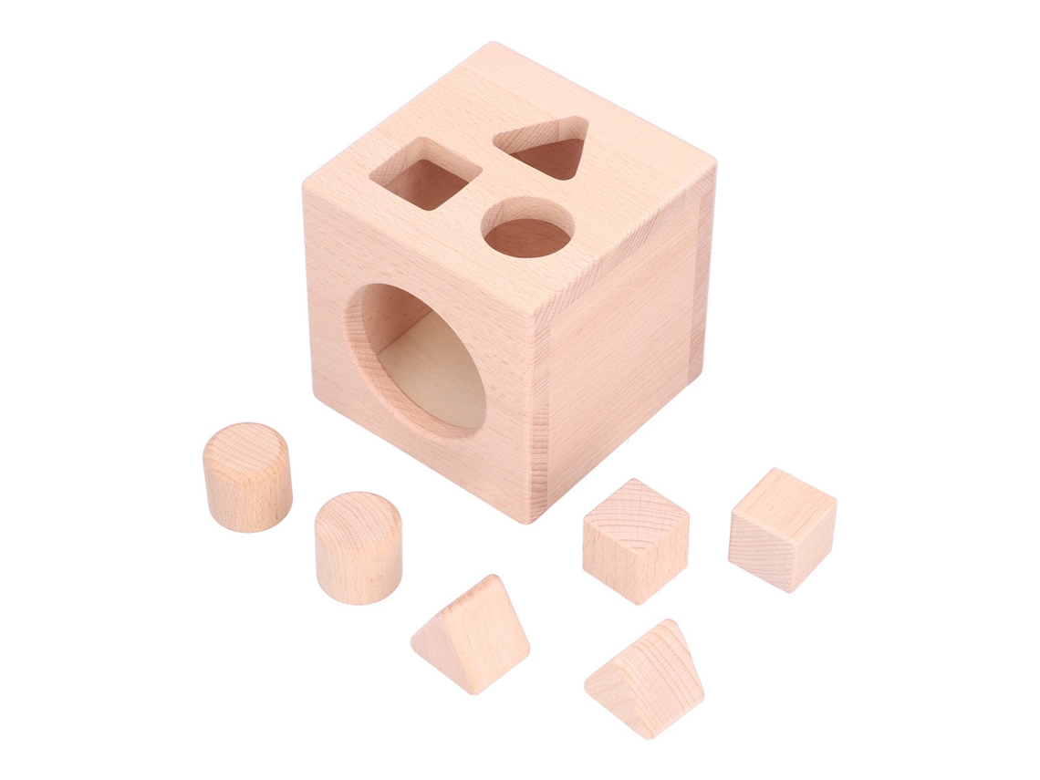 Cubo De Madera Para Clasificar Formas Con Bloques Geométricos Para Niños De 3 Años En Adelante.