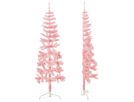 vidaXL Medio árbol de Navidad artificial con soporte rosa 180 cm