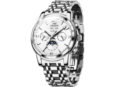 VEANXIN Reloj mecánico hueco impermeable luminoso automático para hombre(blanco plateado)