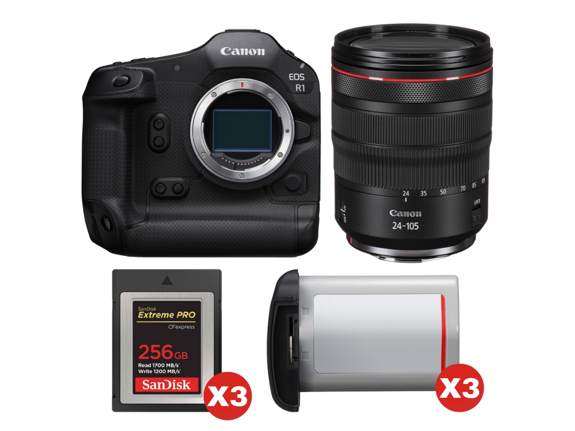 Canon Eos R1 + Rf 24-105mm F/4 L Is Usm + 3 Sandisk 256gb Extreme Pro Cfexpress Type B + 3 Canon Lp-e19 + Ebook “20 Consejos Para Fotos Que Impactan”