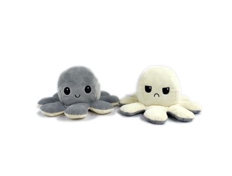 Pulpo de Simulación Suave de Doble Cara Feliz Triste Enojado Muñeco de Peluche de Juguete Beige Grisáceo
