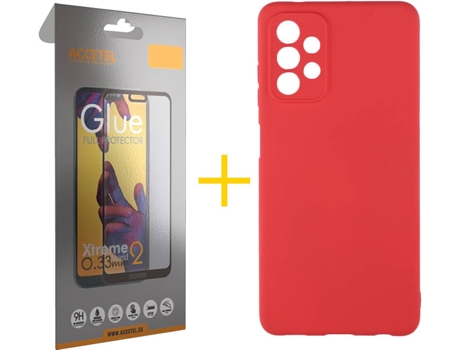 Kit Funda + Protector de Pantalla Samsung A32 5G ACCETEL Cristal Templado 5017 Rojo