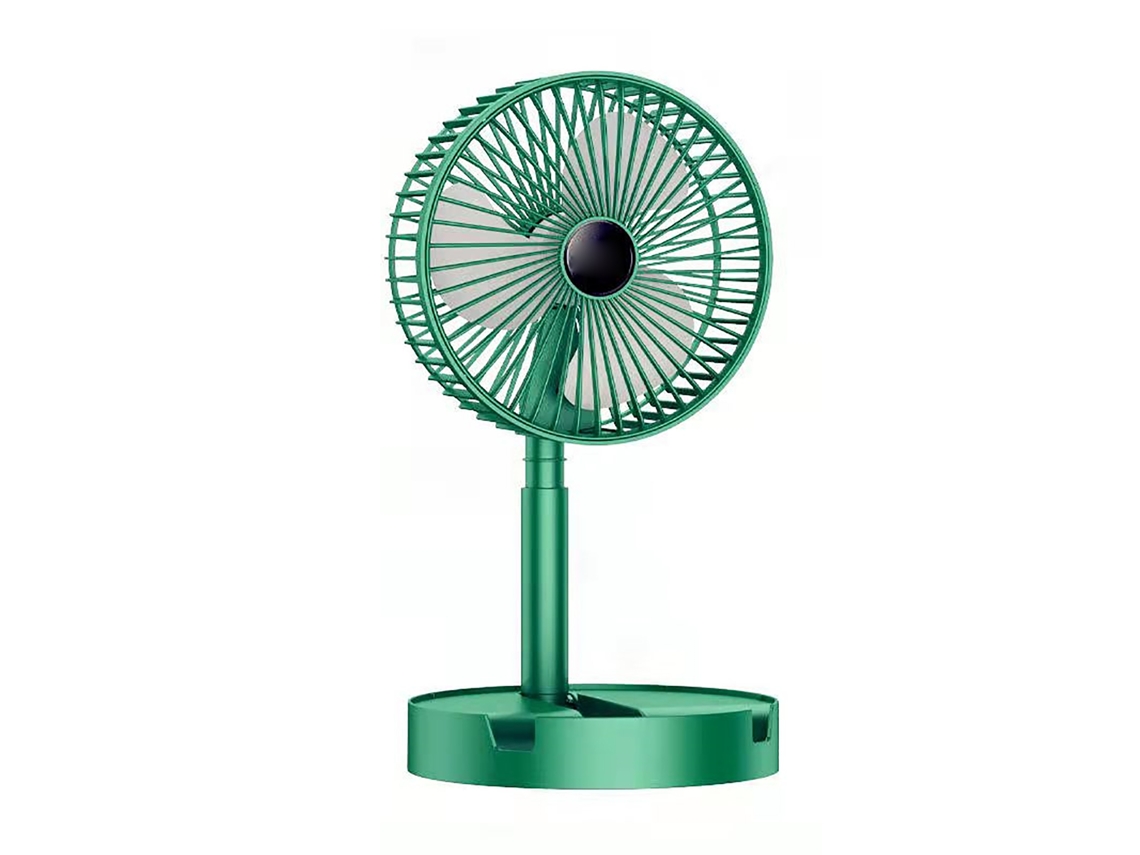 Ventilador USB portátil con batería de 1200 mAh, silencioso, verde.