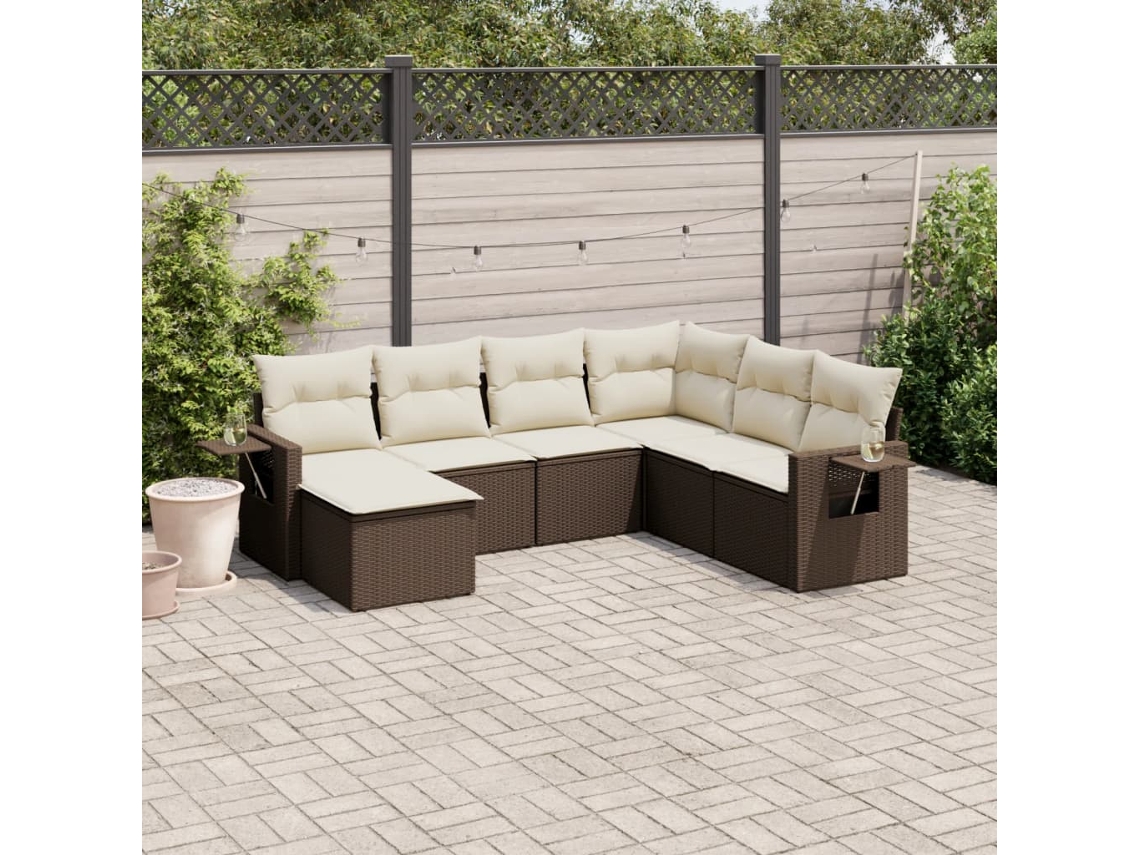 Conjunto de sofá de jardín de 7 piezas con cojines de mimbre marrón DKD Home Decor