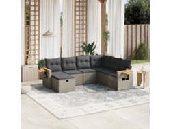 Conjunto de sofá de jardín de 7 piezas con cojines, mimbre gris, DKD Home Decor