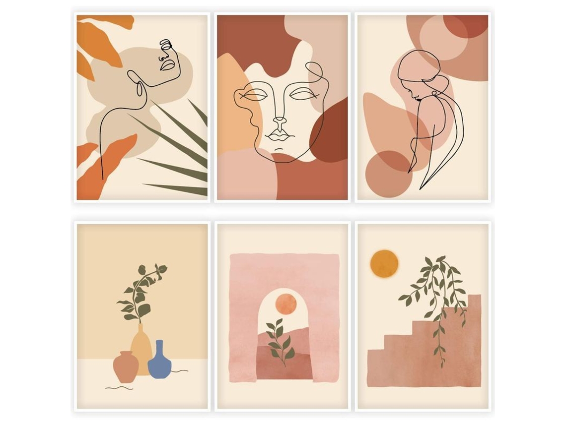 Lámina Minimalista De Arte Lineal, 6 Pósteres De Pared Impermeables, Mujer Y Naturaleza