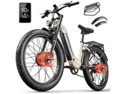 Bicicleta eléctrica Shengmilo S700 con dos motores de 2*1000 Wh, neumáticos anchos de 2,26*3,0 y batería de iones de litio extraíble de 48 V y 840 Wh.