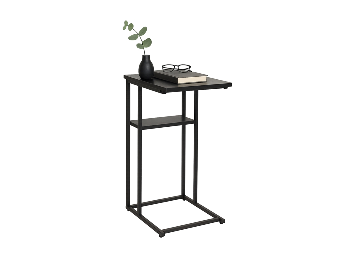 Mesa Auxiliar Relaxdays, Estantes Grandes Y Pequeños, (hxanxf) 60 X 40 X 30 Cm, Mesa Para Sofá, Metal Y Mdf, Negro