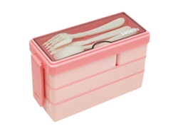 Fiambrera Bento Para Adultos, 3 Capas, 4 Compartimentos, Apilable, Rosa, Pp, Ps, Silicona