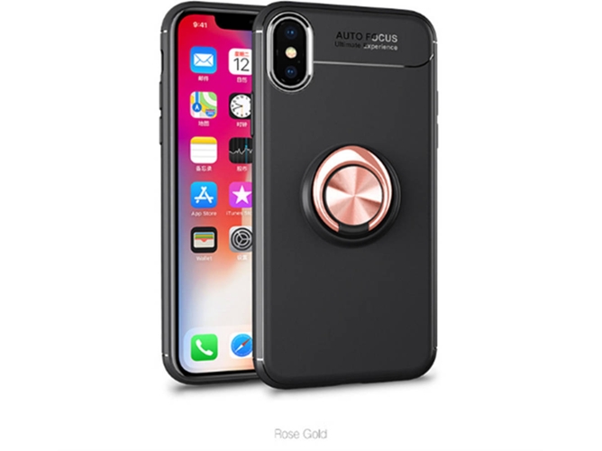Funda iPhone XS Max WJS Heavy Duty with Rotation Ring Kickstand Rosa Dorado
