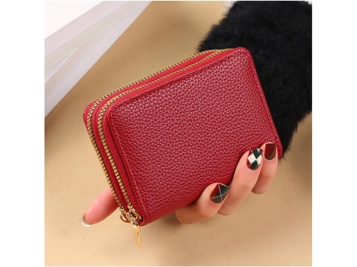 Cartera De Mujer Con Monedero De Doble Cremallera - Tarjetero De Poliéster - Rojo
