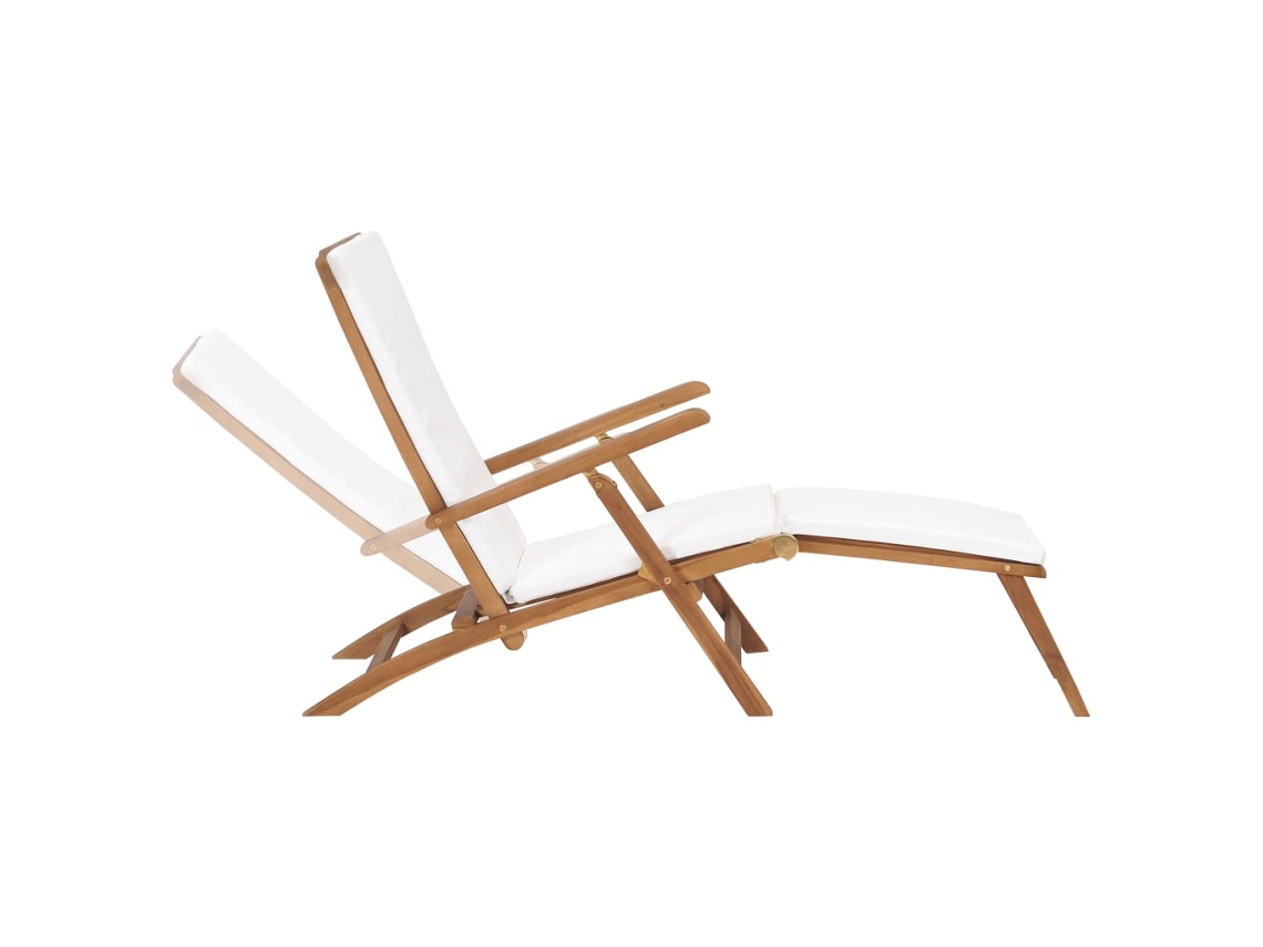 Maison Exclusive - Tumbona Con Cojín Blanco Crema Madera Maciza De Teca