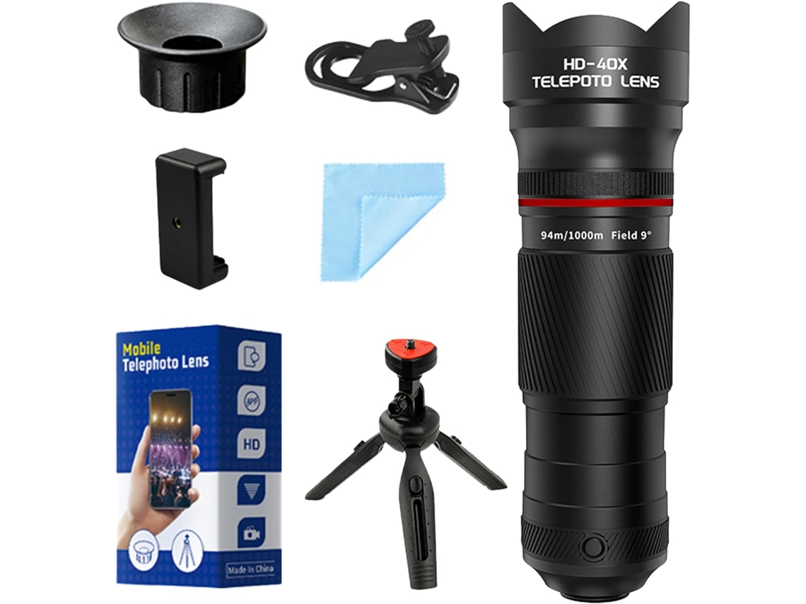 Teleobjetivo 40x Con Trípode Para Iphone Y Android, Kit 2 En 1 (negro)