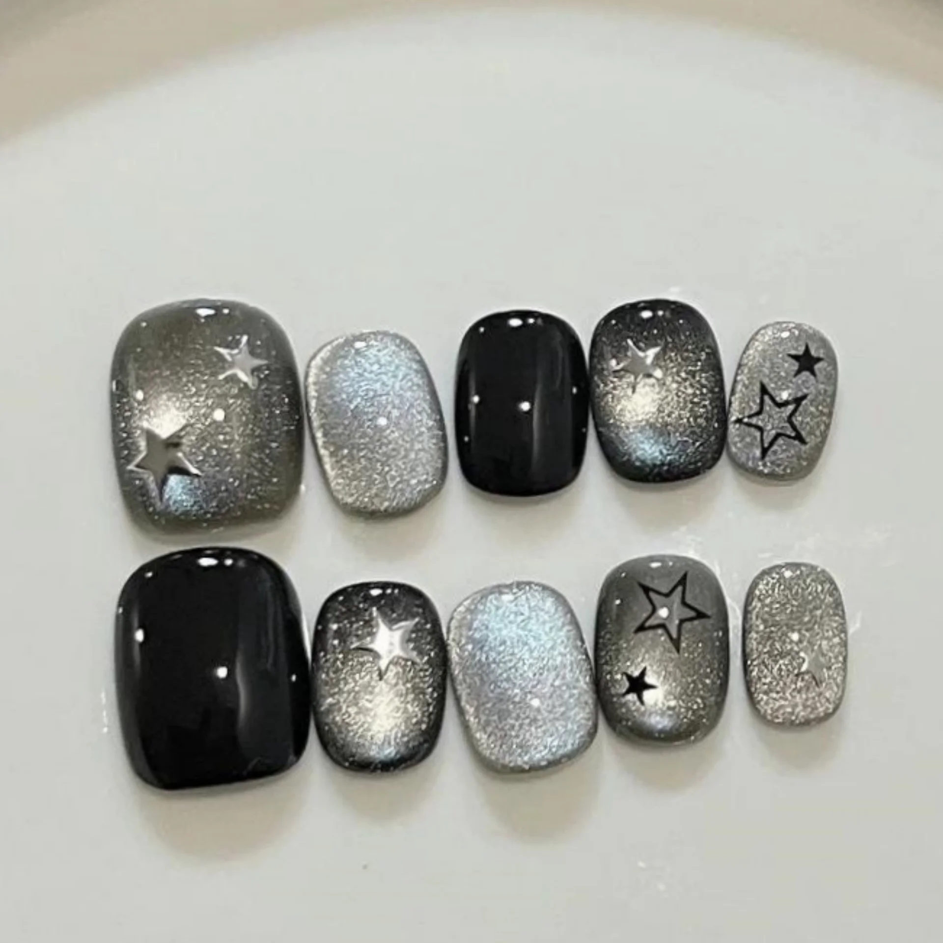 (346-xs) 10 Pegatinas De Uñas Postizas Hechas A Mano, Tipo De Presión.