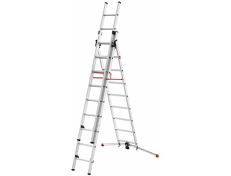 Hailo-9309-507-Escalera aluminio combinada 3 tramos con estabilizador curvo ProfiLOT Combi (2x9 + 1x8 peldaños)