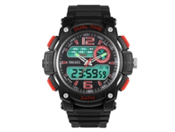Reloj Deportivo Digital Multifuncional Redondo Para Hombre Con Pantalla Eléctrica Roja.
