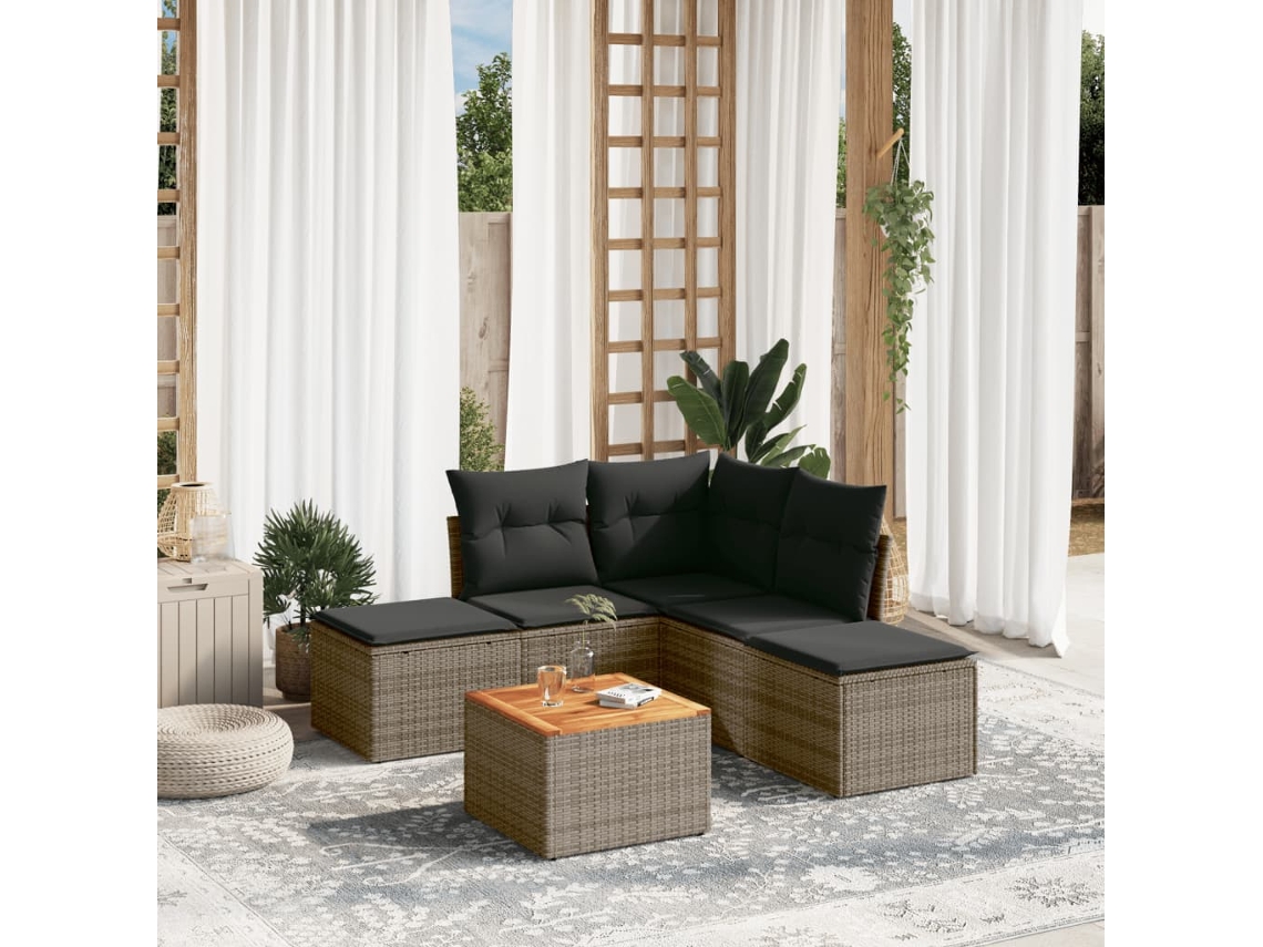 Conjunto de sofá de jardín con cojines de mimbre gris, Dkd Home Decor