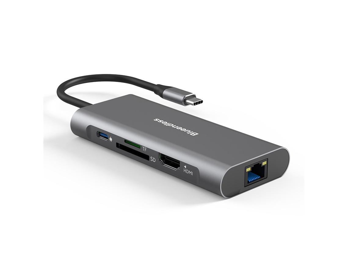 Estación de acoplamiento 8 en 1 Bestvite 4K USB-C compatible con HDMI RJ45 LAN para TV Box, MacBook Air, portátil Dell, gris