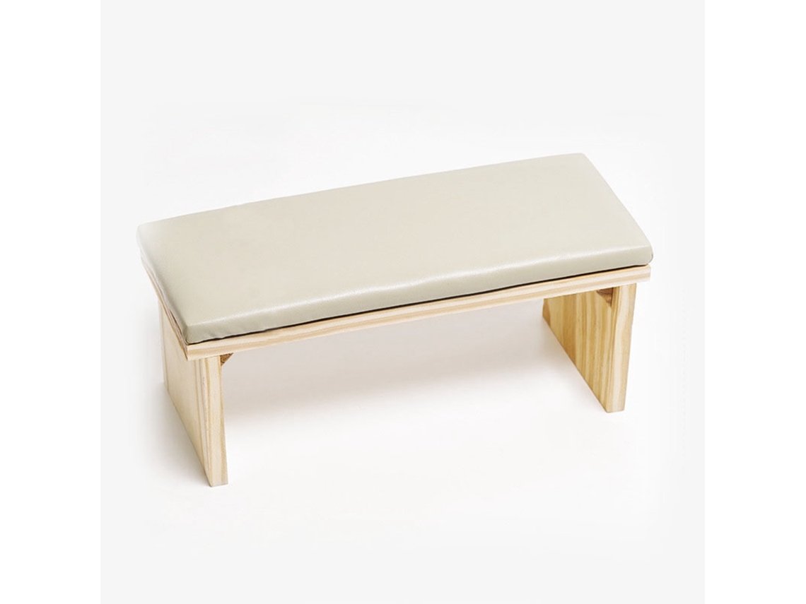Reposabrazos Con Almohadillas De Madera Y Doble Capa De Cuero Sintético Pu Suave De Estilo Japonés, Color Gris Leche.