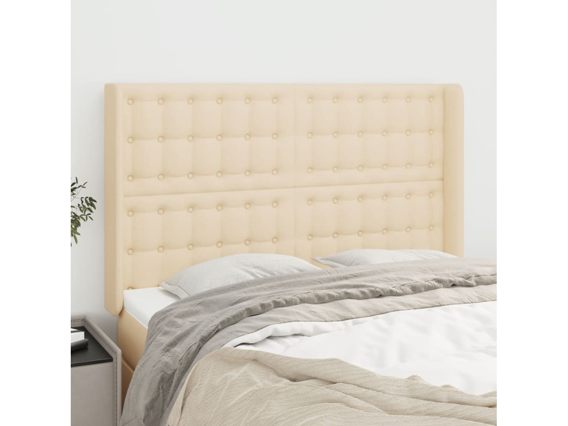 Cabecero Con Orejas De Tela Color Crema 147x16x118/128 Cm