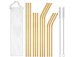 Juego De Popotes Chrui En Acero Inoxidable 12 Piezas, Con Estuche, Cepillo Limpiador Para 30 Oz Y 20 Oz (oro)