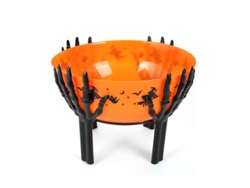 Cuenco naranja con base de brazos esqueleto de 26x18 cm