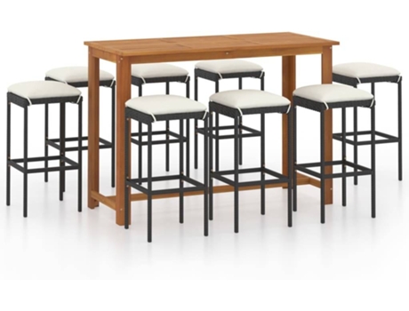 Conjunto 9 Conjunto de bar para jardín VIDAXL con cojines negro