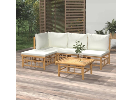 MAISON EXCLUSIVE Set de muebles de jardín 5 piezas bambú y cojines blanco crema