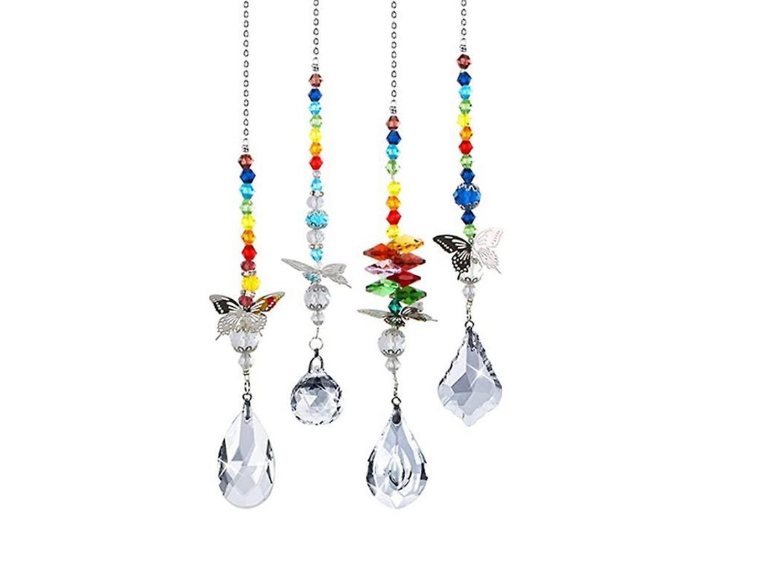 Adorno De Ventana De Cristal De Chakras Arcoíris (4 Piezas)