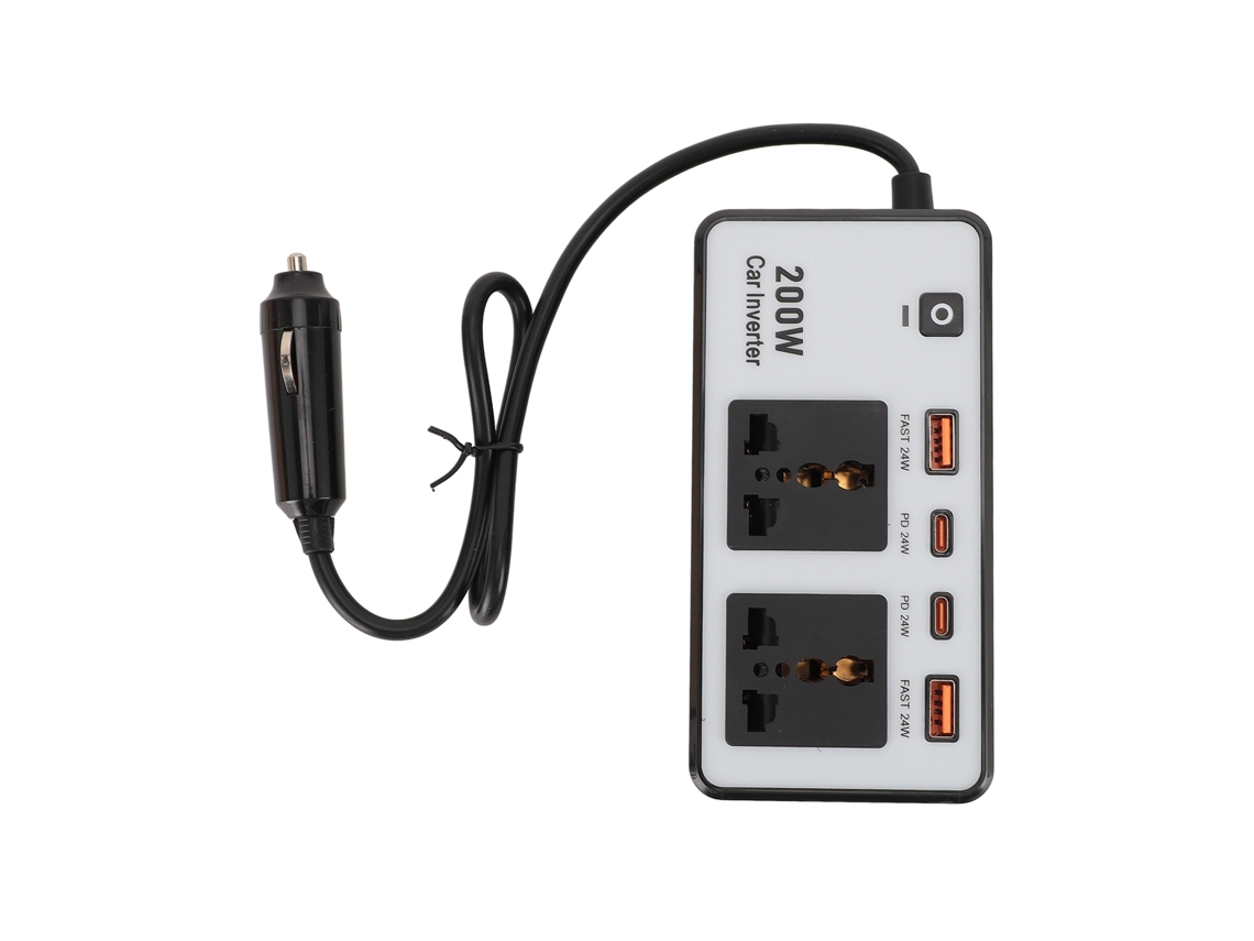 Convertidor De Corriente Para Coche De 200 W, 12 V Cc A 110 V Ca, Con 4 Puertos Usb, Pd3.0 Y Qc3.0.