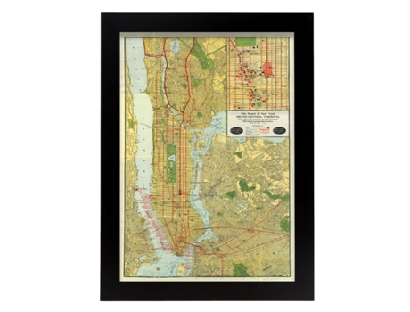 NACNIC Pósters Geográficos En Vintage Mapa De Nueva York De 1918 Ilustraciones De Antiguos Mapamundis En Tonos Sepia Tamaño A4 Con Marco Color Made...