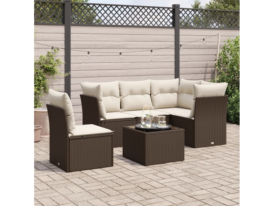 Conjunto de sofá de jardín de 6 piezas con cojines de mimbre marrón de DKD Home Decor