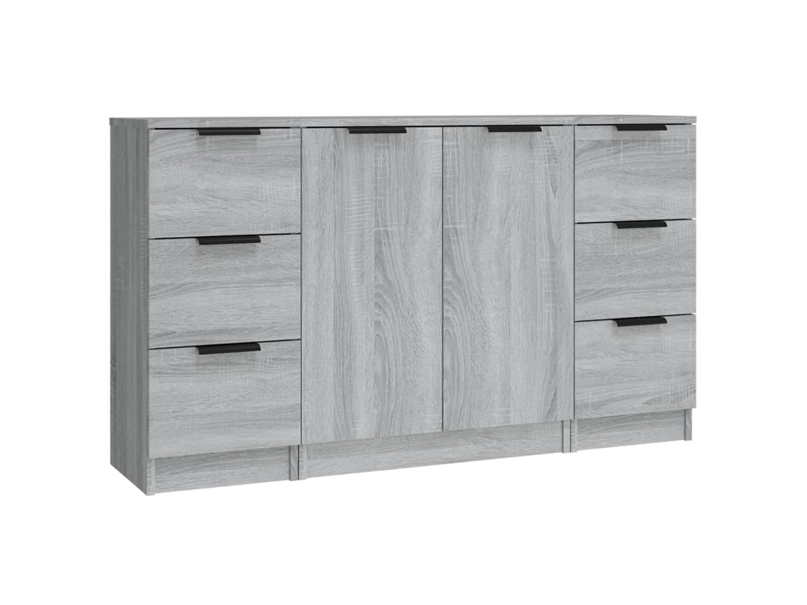 Aparador de 3 piezas en madera gris procesada, Sonoma, EXCLUSIVO DE MAISON