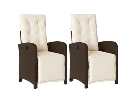 Conjunto 2 Sillones reclinables jardín y reposapiés VIDAXL ratán PE marrón