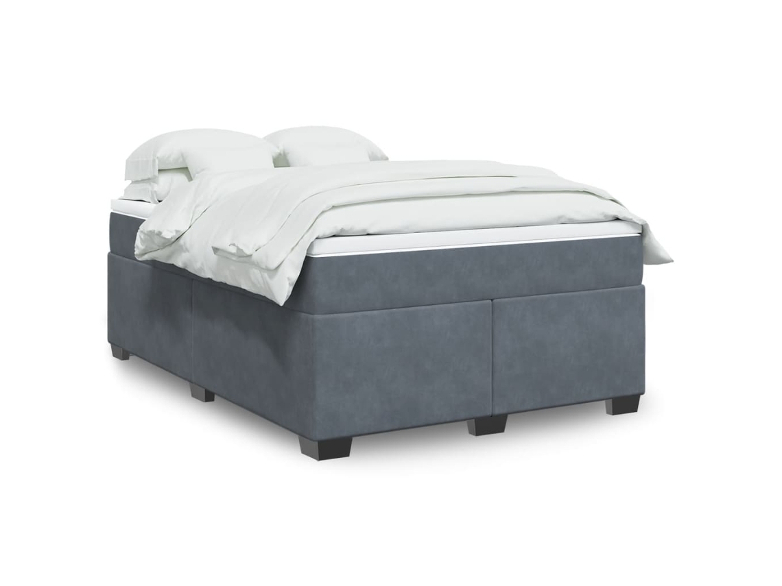 Cama Box Spring Con Colchón Terciopelo Gris Oscuro 140x190 Cm
