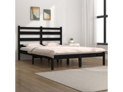 Estructura De Cama De Madera Maciza De Pino Negra 140x190 Cm