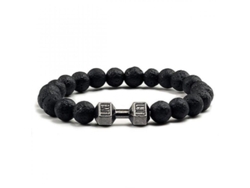 Pulsera de piedra de lava negra natural 2026 con mancuerna mate para hombres y mujeres, joyería de fitness, barra de pistola de lava negra Fwf