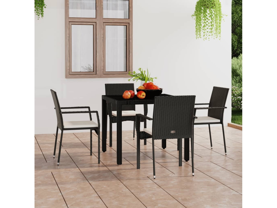 Sillas de jardín con cojines, 4 unidades, mimbre sintético negro, Dkd Home Decor