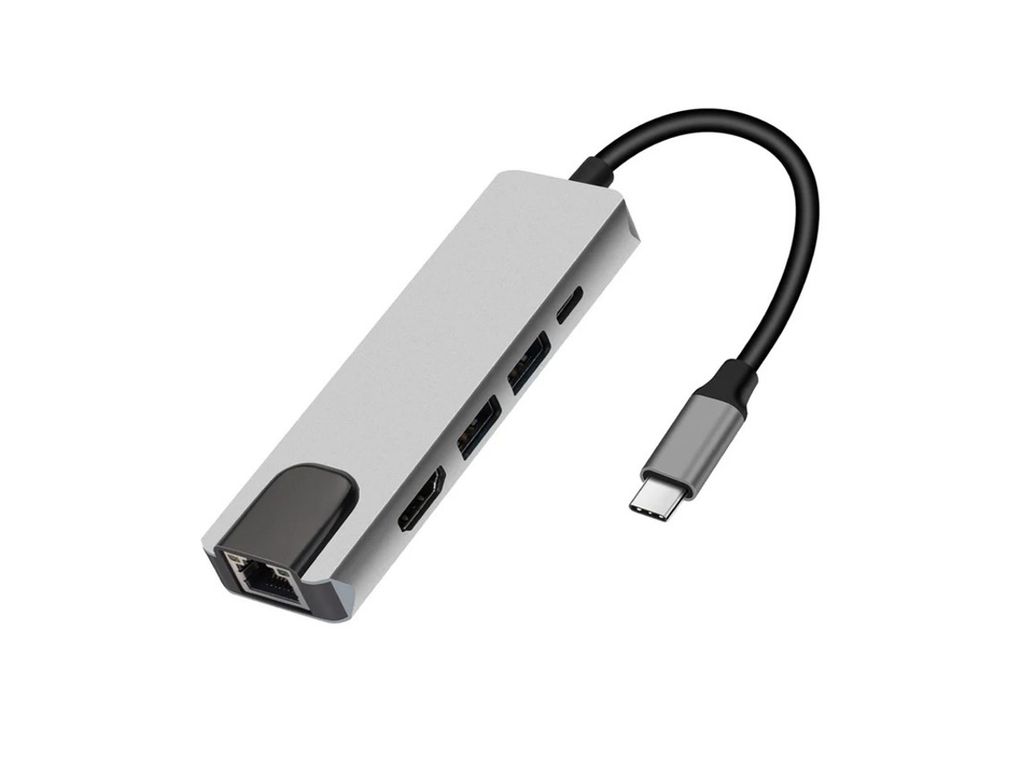 Concentrador USB-C 5 en 1, adaptador multipuerto Ethernet USB 3.1, base HDMI compatible con MacBook Pro/Air, Chromebook, Dell XPS, HP y dispositivos YIZHOOD