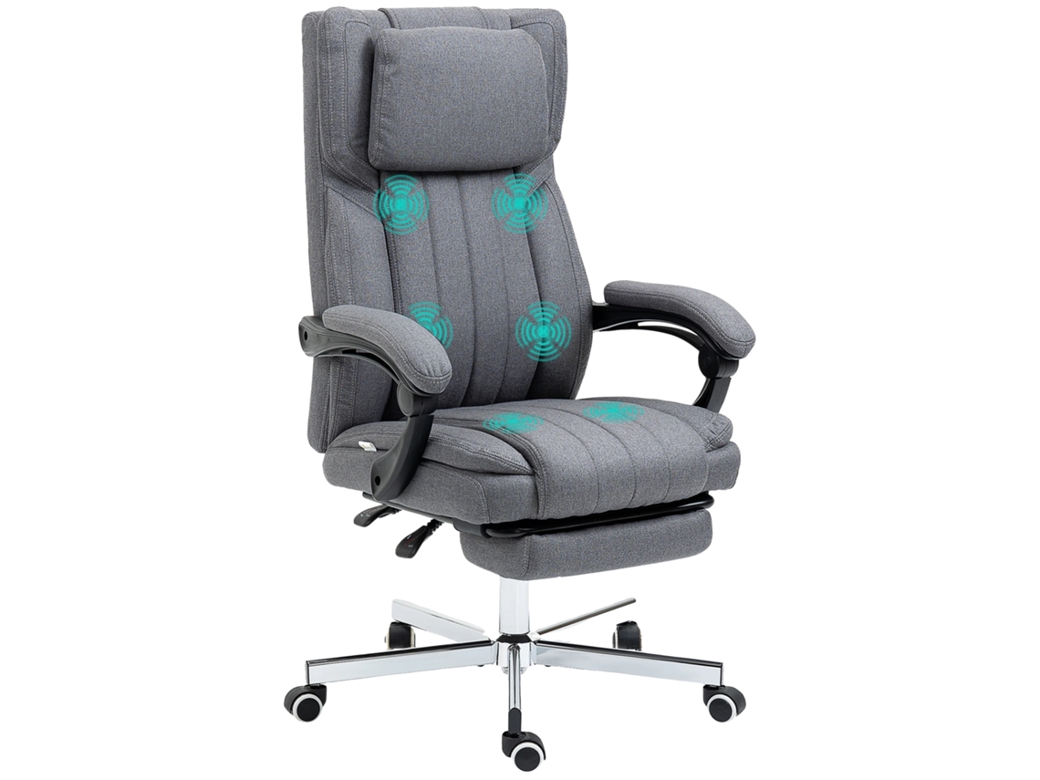 Silla de oficina con masaje vibratorio, altura ajustable de 41 a 49 cm, reclinable hasta 135°, tela de lino, soporte ergonómico OEM