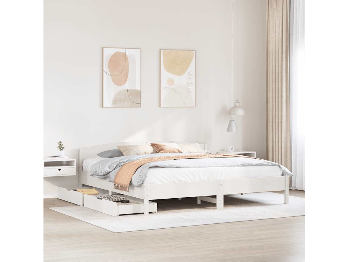 Estructura De Cama Sin Colchón Madera Maciza Blanca 200x200 Cm