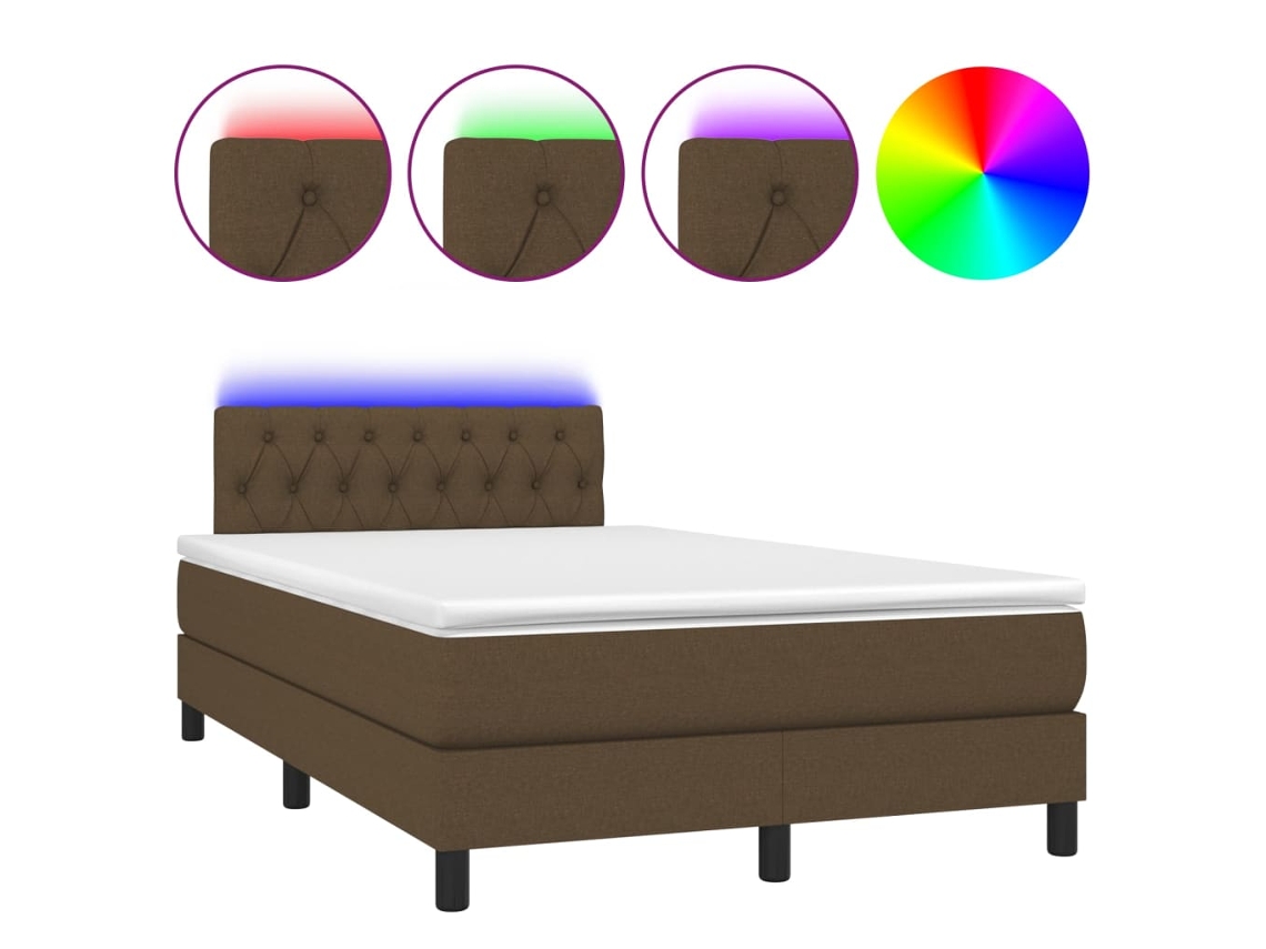 Maison Exclusive - Cama Box Spring Con Colchón Y Led Tela Marrón Oscuro 120x200 Cm
