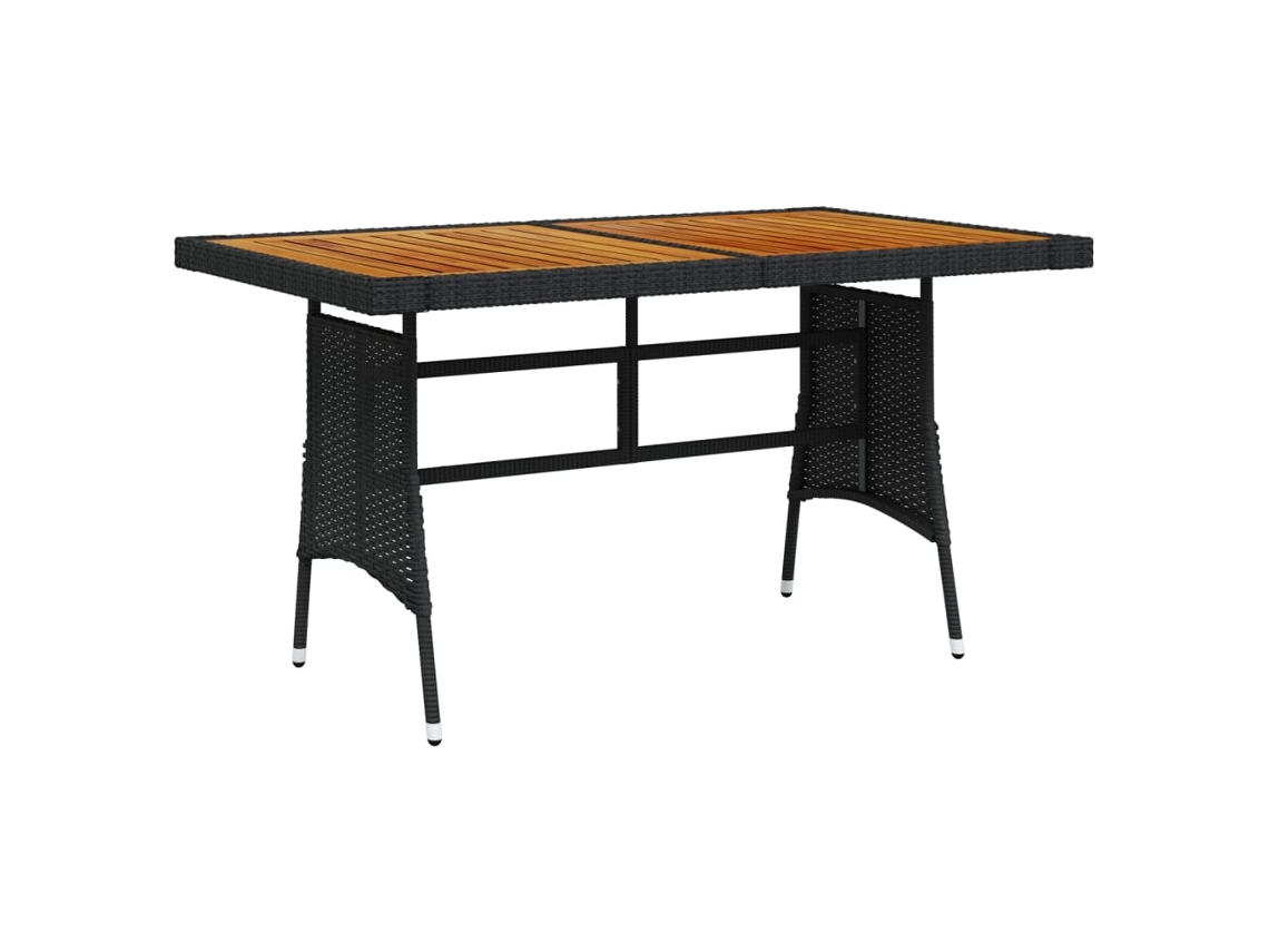 Mesa de jardín LOVELY HOME para cenar en ratán y patas de acacia maciza, color negro (130 x 70 x 72 cm)