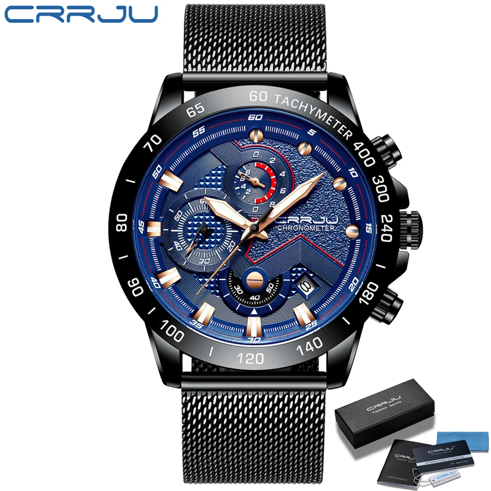 (negro Y Azul) Reloj Para Hombre, Cronógrafo Deportivo Resistente Al Agua.