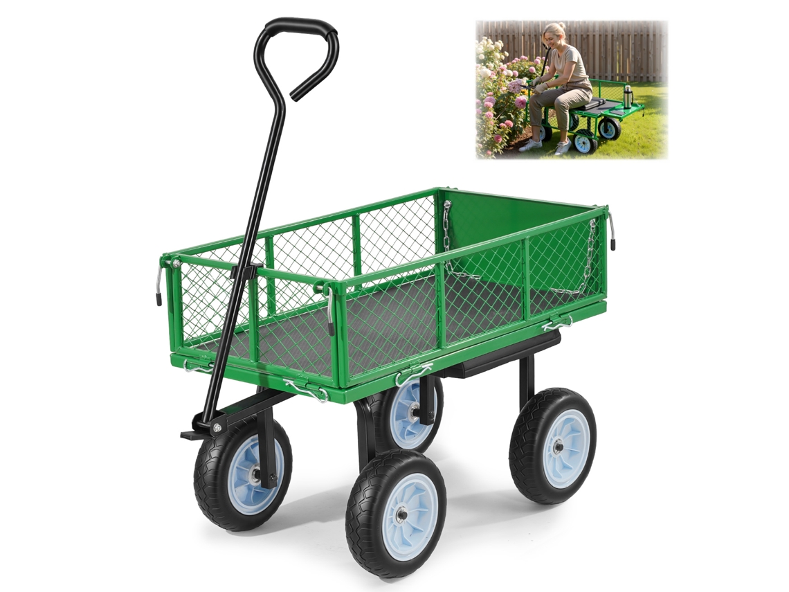 Vevor Carro De Jardín Con Asiento 226,8 Kg De Acero Con Ruedas Color Verde