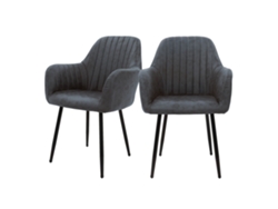 Conjunto de 2 Cadeiras de Sala de Jantar com Encosto e Apoio de Braços em Pele Sintética Antracite com Pernas Metálicas Design Ml
