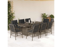 Juego de comedor de jardín de 9 piezas DKD Home Decor con cojines de mimbre gris