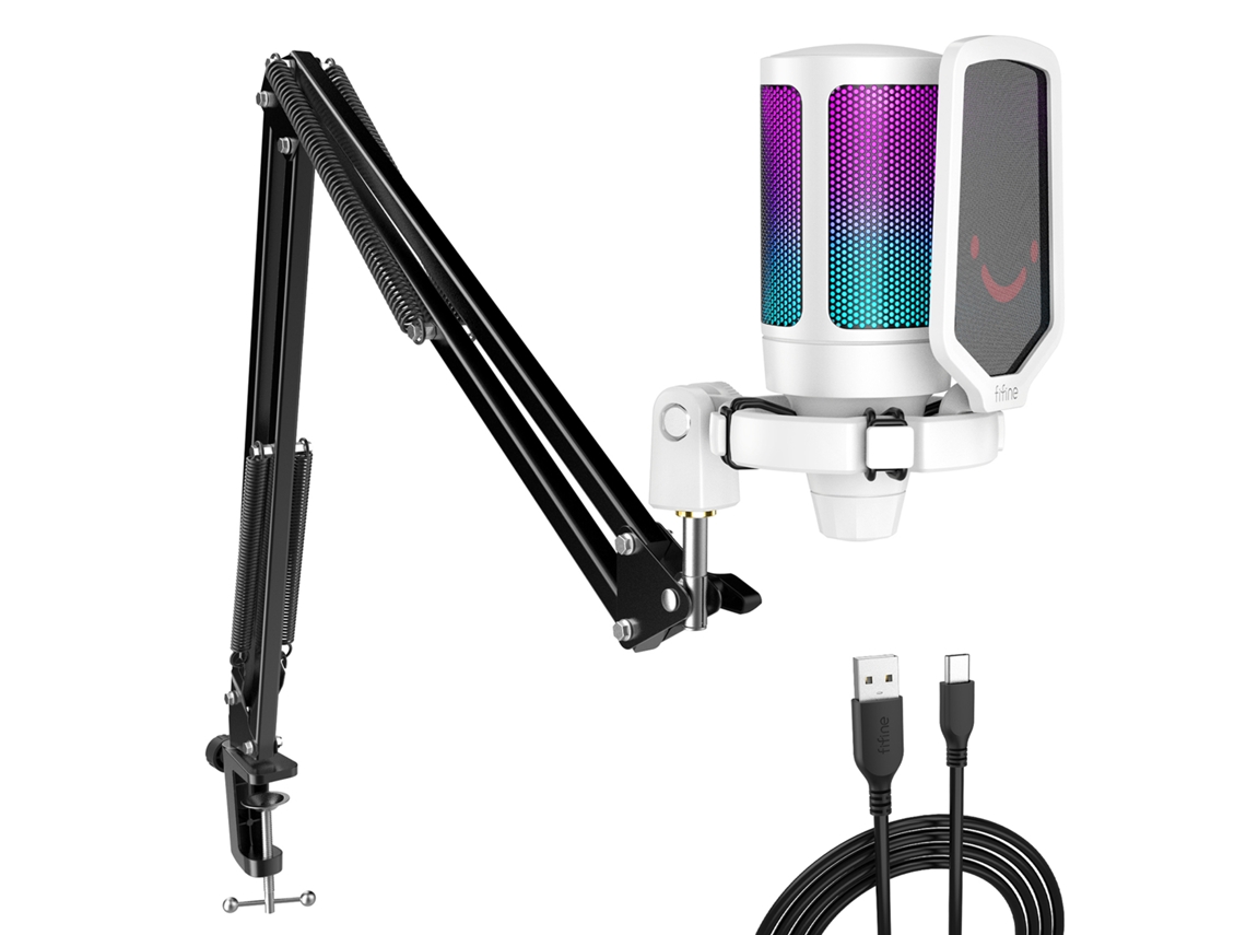 Kit de micrófono para videojuegos con botón de silencio, iluminación RGB, soporte y condensador cardioide. Mdug (blanco)