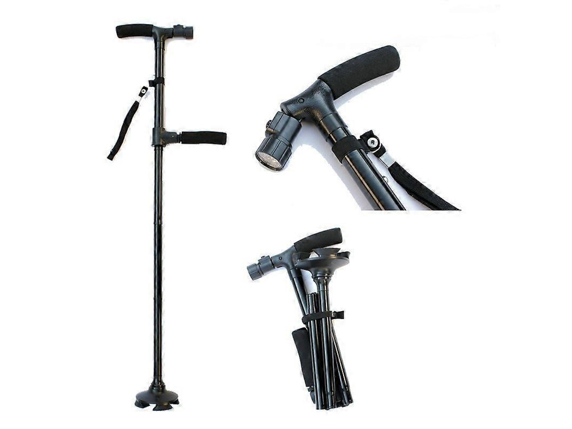 Bastón telescópico plegable con doble empuñadura y luz LED, ligero y seguro para caminar, ideal para padres ancianos.