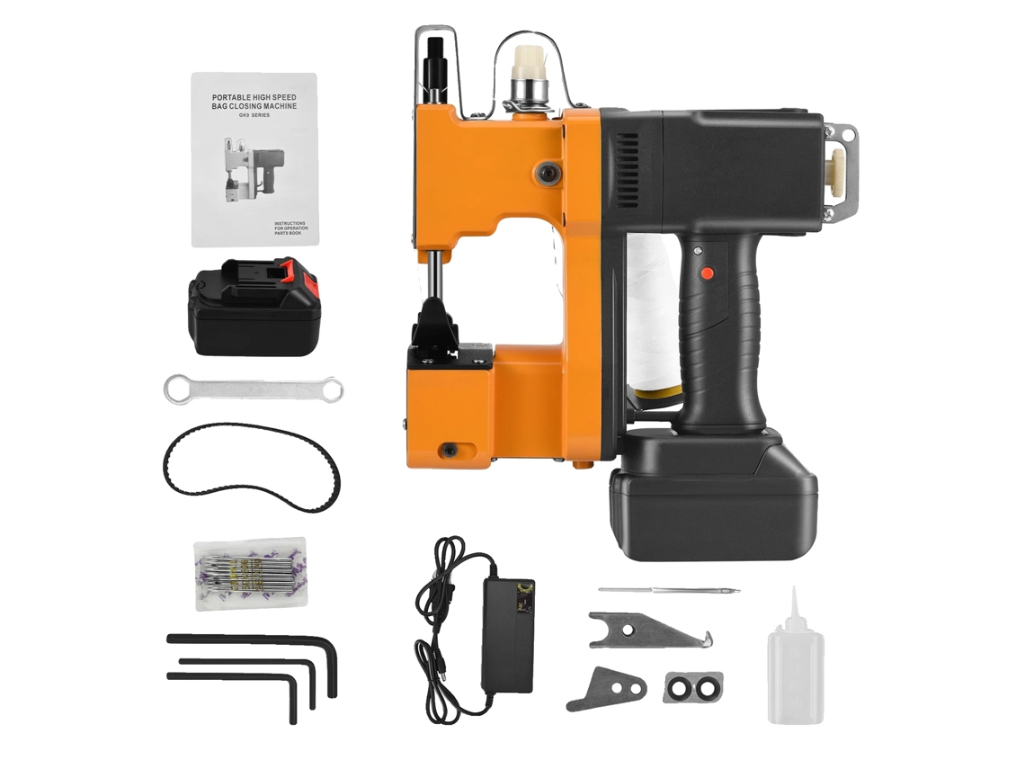 Máquina de coser industrial, portátil y ligera, de alta eficiencia, amarilla.
